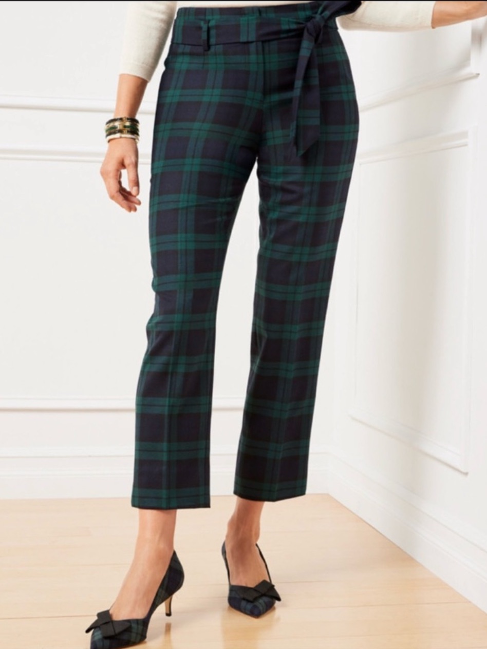 Nwt Talbots Tartan Plaid Dark Belted Crop Pants